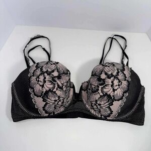 Cacique 42DDD Black Lace Floral Lined Multi Way Strapless Bra Women's